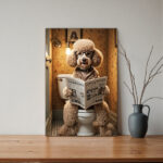 Goldendoodle Humorous Bathroom Wall Art Print, Beautifully Adorned with a Refined Solid Wood Frame, Bringing a Touch of Playful Charm to Your Powder Room, Modern Minimalist Pet Art, A Thoughtful Gift for Dog Parents, Infusing Your Home with Warmth and Character.