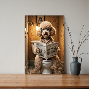 Goldendoodle Humorous Bathroom Wall Art Print, Beautifully Adorned with a Refined Solid Wood Frame, Bringing a Touch of Playful Charm to Your Powder Room, Modern Minimalist Pet Art, A Thoughtful Gift for Dog Parents, Infusing Your Home with Warmth and Character.