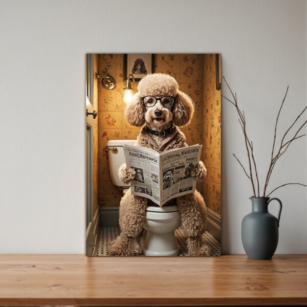 Goldendoodle Humorous Bathroom Wall Art Print, Beautifully Adorned with a Refined Solid Wood Frame, Bringing a Touch of Playful Charm to Your Powder Room, Modern Minimalist Pet Art, A Thoughtful Gift for Dog Parents, Infusing Your Home with Warmth and Character.