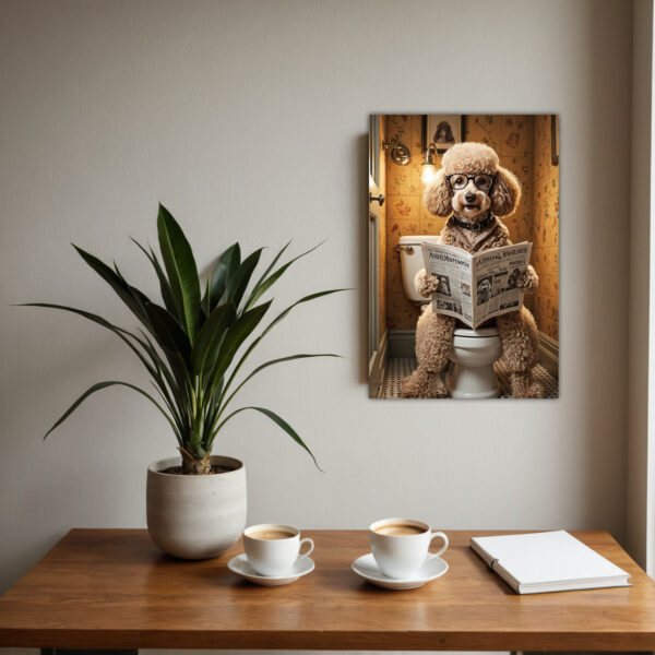 Goldendoodle Humorous Bathroom Wall Art Print, Beautifully Adorned with a Refined Solid Wood Frame, Bringing a Touch of Playful Charm to Your Powder Room, Modern Minimalist Pet Art, A Thoughtful Gift for Dog Parents, Infusing Your Home with Warmth and Character.