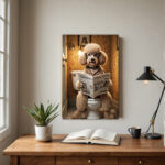 Goldendoodle Humorous Bathroom Wall Art Print, Beautifully Adorned with a Refined Solid Wood Frame, Bringing a Touch of Playful Charm to Your Powder Room, Modern Minimalist Pet Art, A Thoughtful Gift for Dog Parents, Infusing Your Home with Warmth and Character.