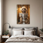 Goldendoodle Humorous Bathroom Wall Art Print, Beautifully Adorned with a Refined Solid Wood Frame, Bringing a Touch of Playful Charm to Your Powder Room, Modern Minimalist Pet Art, A Thoughtful Gift for Dog Parents, Infusing Your Home with Warmth and Character.