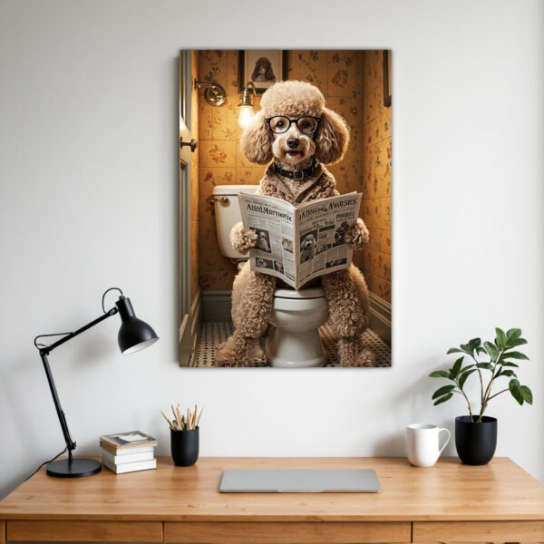 Goldendoodle Humorous Bathroom Wall Art Print, Beautifully Adorned with a Refined Solid Wood Frame, Bringing a Touch of Playful Charm to Your Powder Room, Modern Minimalist Pet Art, A Thoughtful Gift for Dog Parents, Infusing Your Home with Warmth and Character.