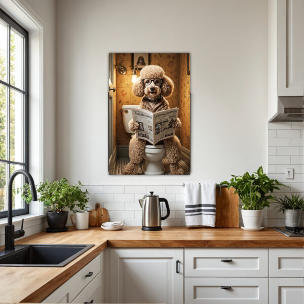 Goldendoodle Humorous Bathroom Wall Art Print, Beautifully Adorned with a Refined Solid Wood Frame, Bringing a Touch of Playful Charm to Your Powder Room, Modern Minimalist Pet Art, A Thoughtful Gift for Dog Parents, Infusing Your Home with Warmth and Character.